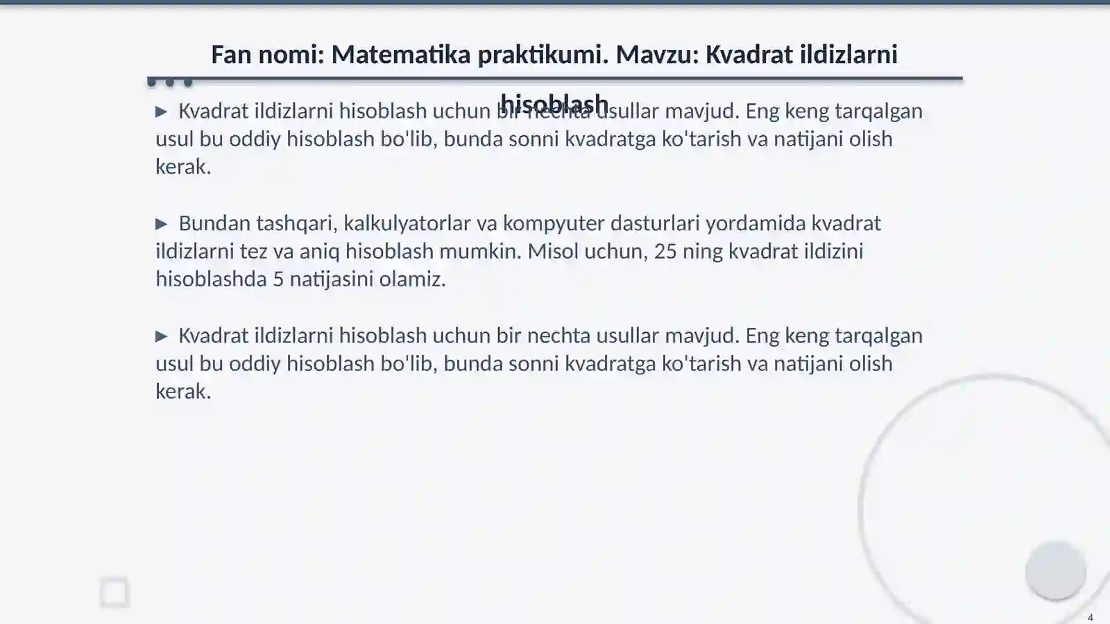 Kvadrat ildizlari 4