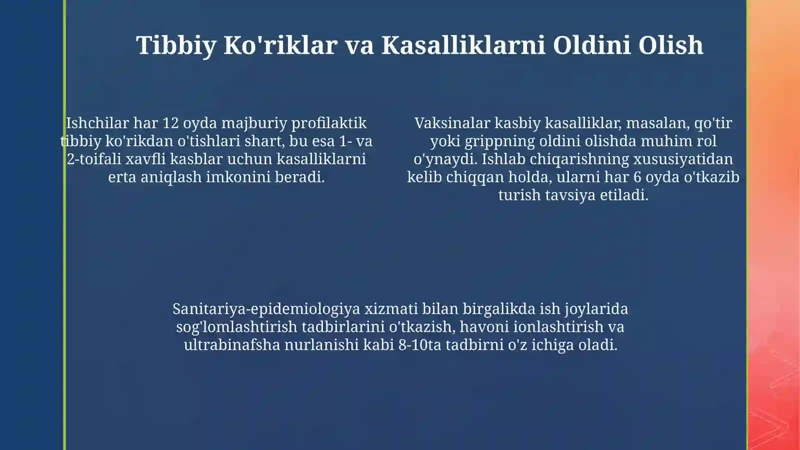 Sanoatkorxonalarida ishchilarga tibbiy yordam sanitariya xizmat ko'rsatish 4