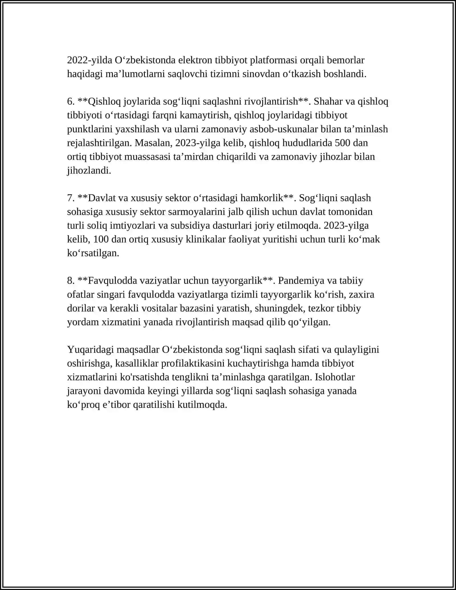 OʻZBEKISTONDA SOGʻLIQNI SAQLASH TIZIMINI ISLOH ETISHNI STRATEGIK DASTURI VA HUQUQIY-INSTITUTSIONAL ASOSLARI 4