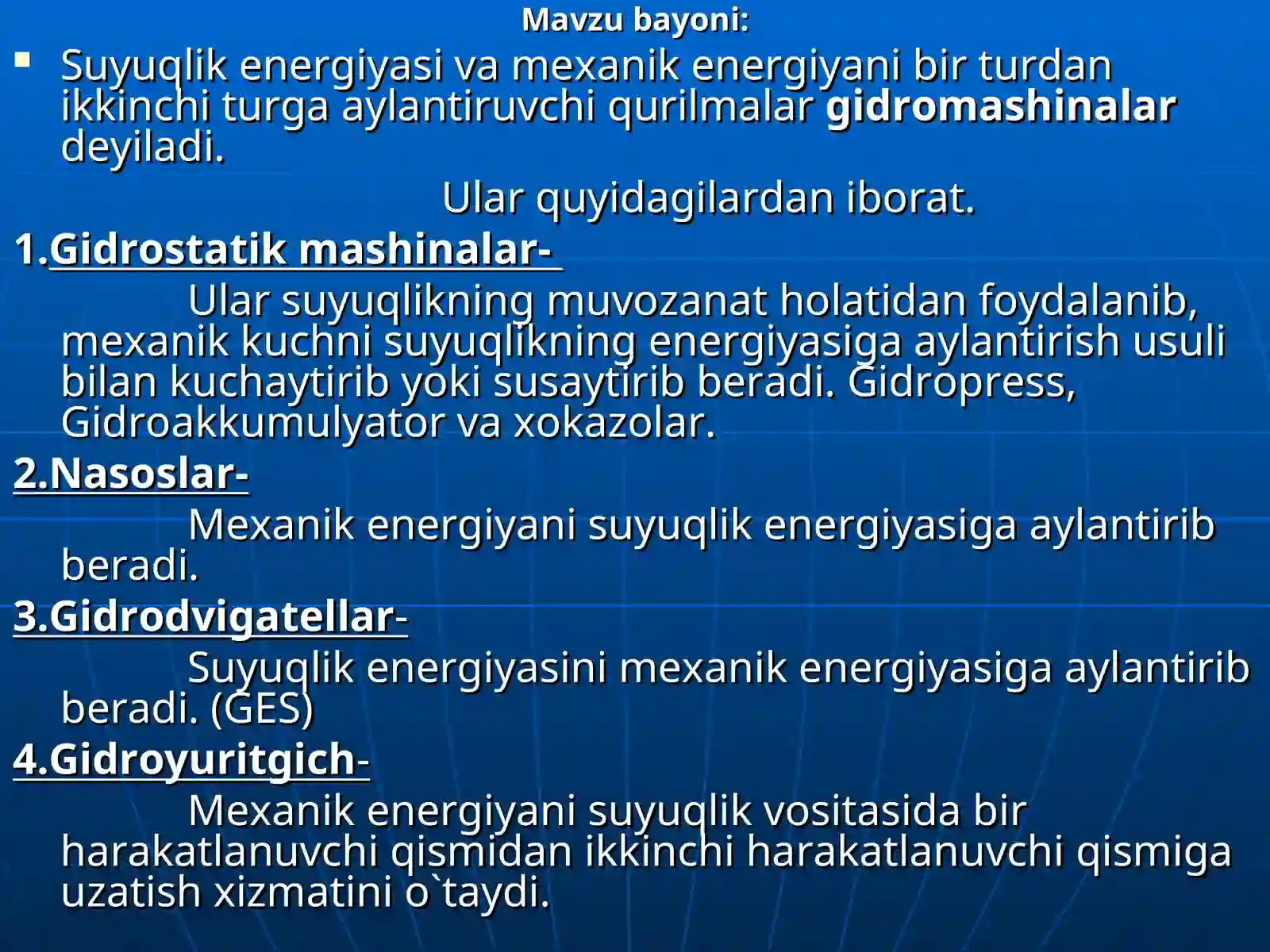 Gidrodvigatellar haqida umumiy tushuncha nasoslar va gidrodvigatellar 4