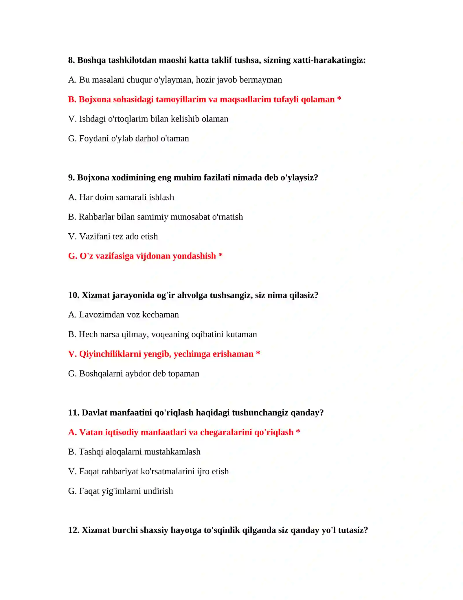 Bojxona qonunlari test savollari 4