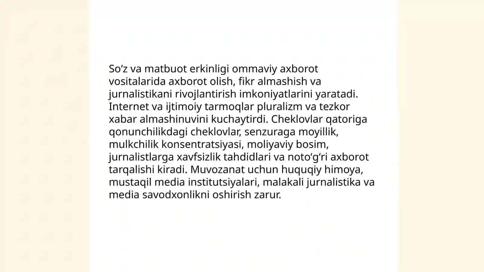 Ommaviy axborot vositalari faoliyati: yutuq va muammolari 4