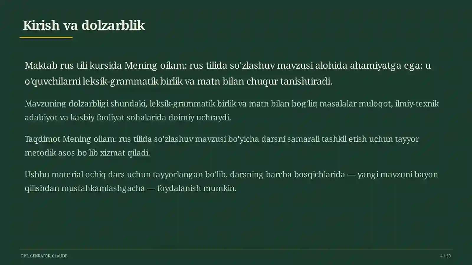 Mening oilam: rus tilida so'zlashuv (3-sinf) 4