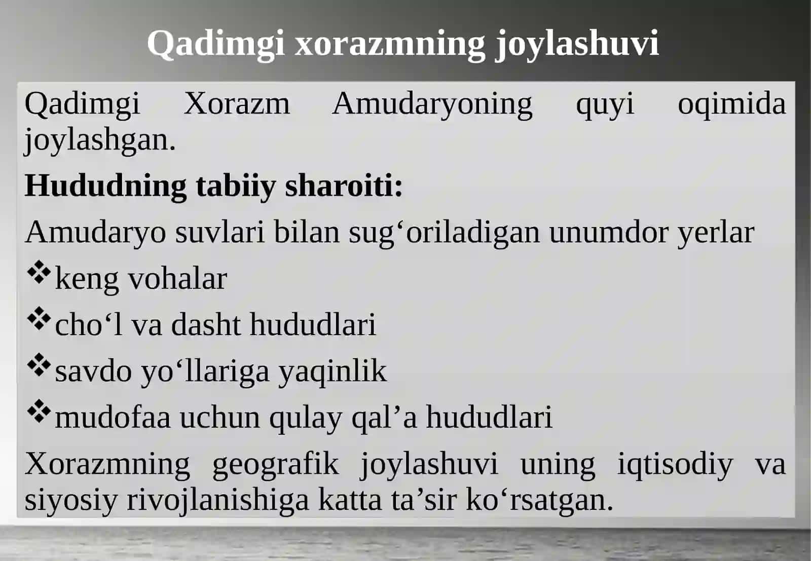 QADIMGI XORAZM DAVLATI VA UNING DAVLATCHILIK TARIXIDAGI O‘RNI 4