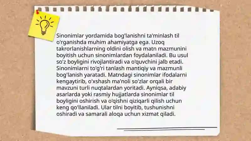 Matn qismlarini bog'lovchi leksik vositalar yuzasidan taqdimot tayyorlash 4