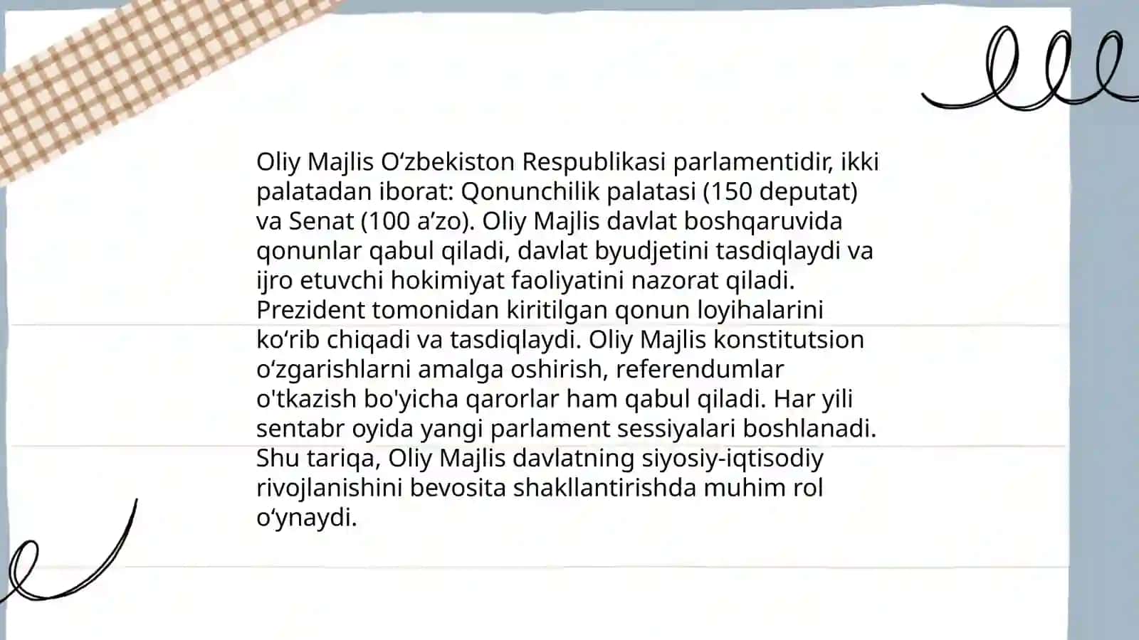 Yangilangan konstitutsiyada oliy majlisning davlat organlari tizimidagi o'rni va funksiyalari 4