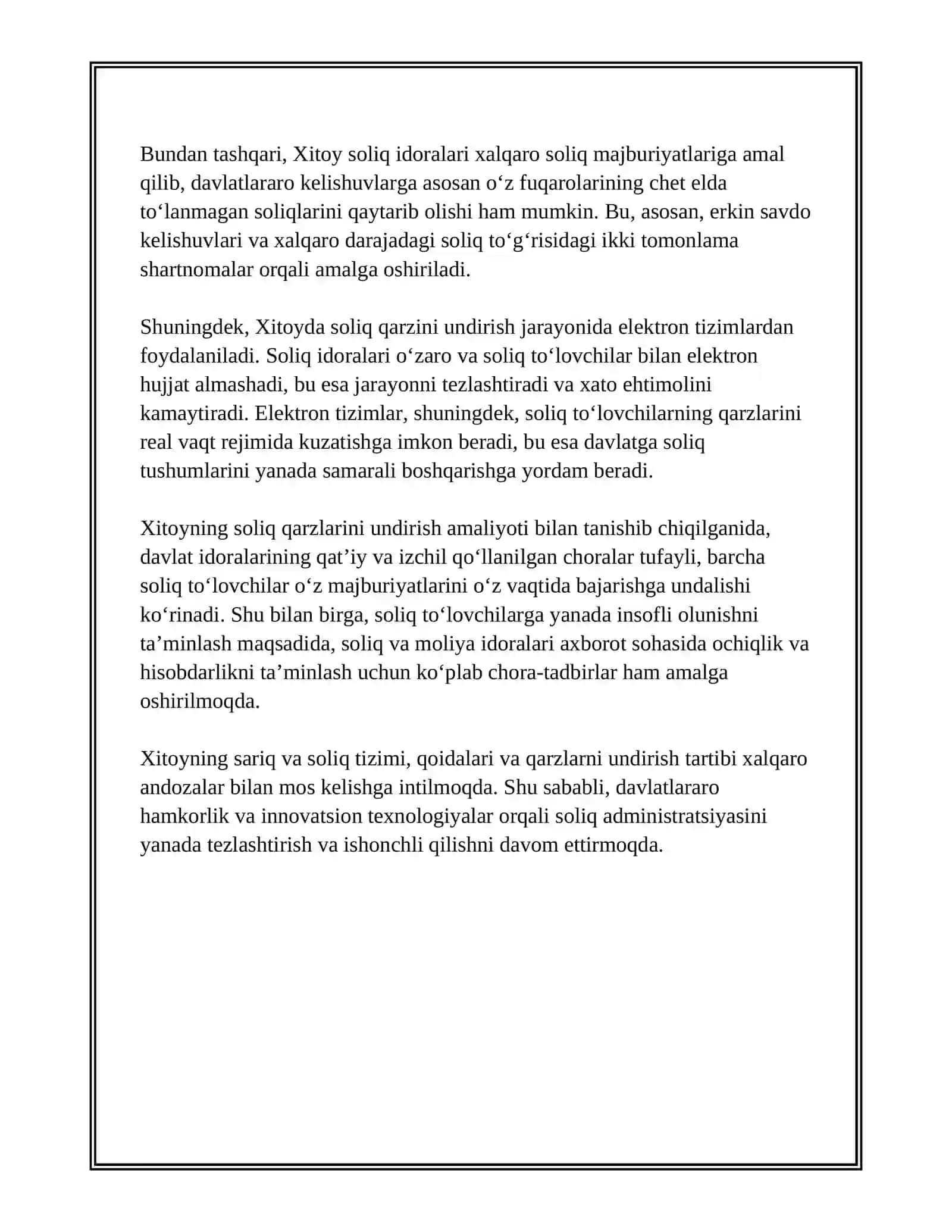 XITOY XALQ RESPUBLIKASI SOLIQ QARZINI UNDIRISH TARTIBI 4