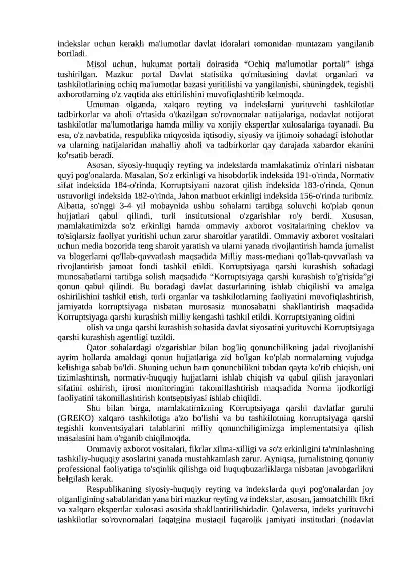 O'zbekiston Respublikasining Xalqaro Reyting va Indekslardagi O'rni va Nufuzini Ortib Borishi 4