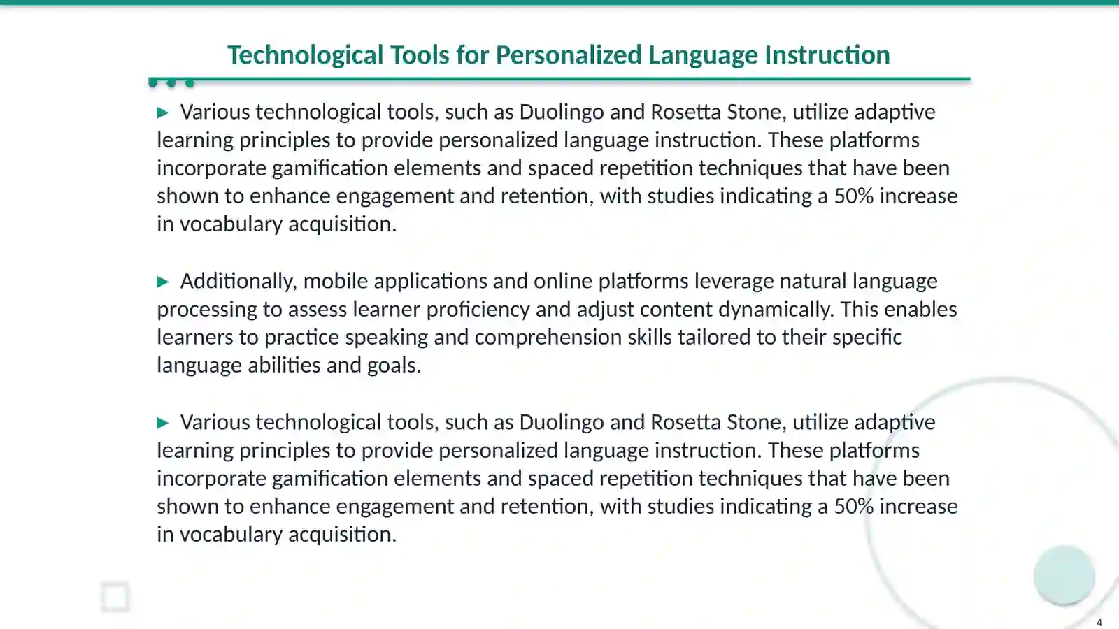 Adaptive learning systems and personalized language instruction(subject-teacjing language methods) 4