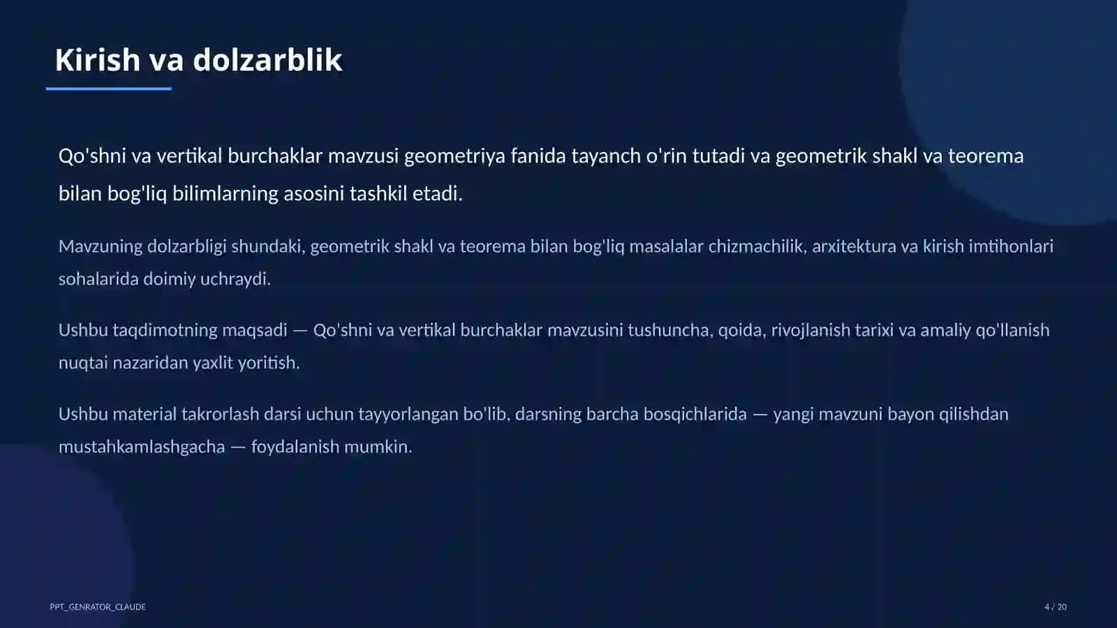 Qo'shni va vertikal burchaklar (7-sinf) 4