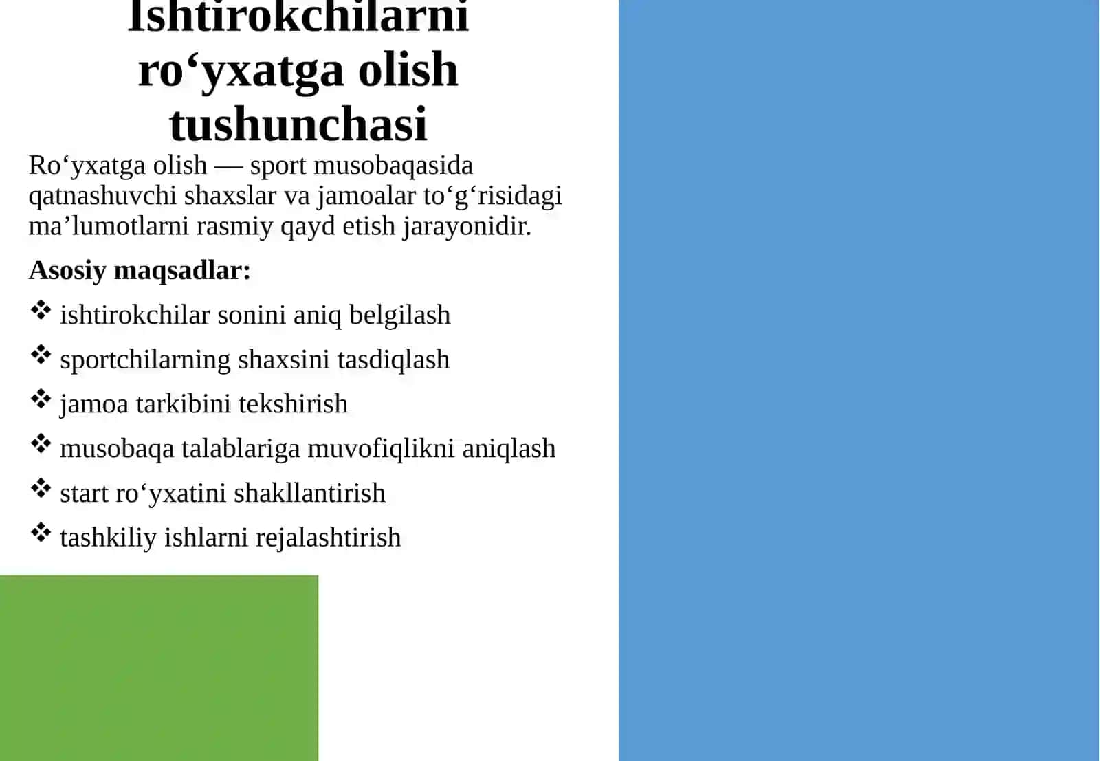 Sport musobaqalarida ishtirokchilarni ro‘yxatga olish va joylashtirish tartibi 4