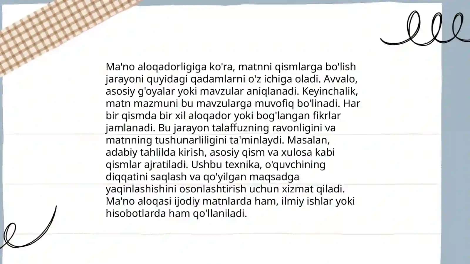 Matnni ma'noviy qismlarga bo'lish tamoyillari 4