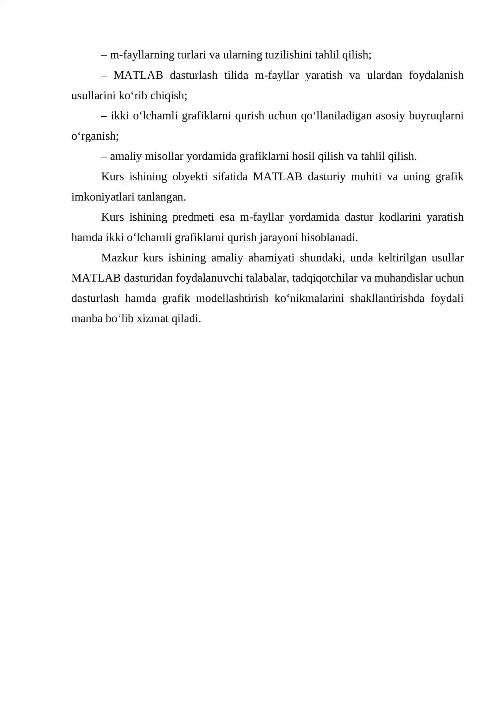 Matlab dasturida m-fayllar orqali matlab kodi yozish va ular orqali ikki o'lchamli grafiklarni qurish 4