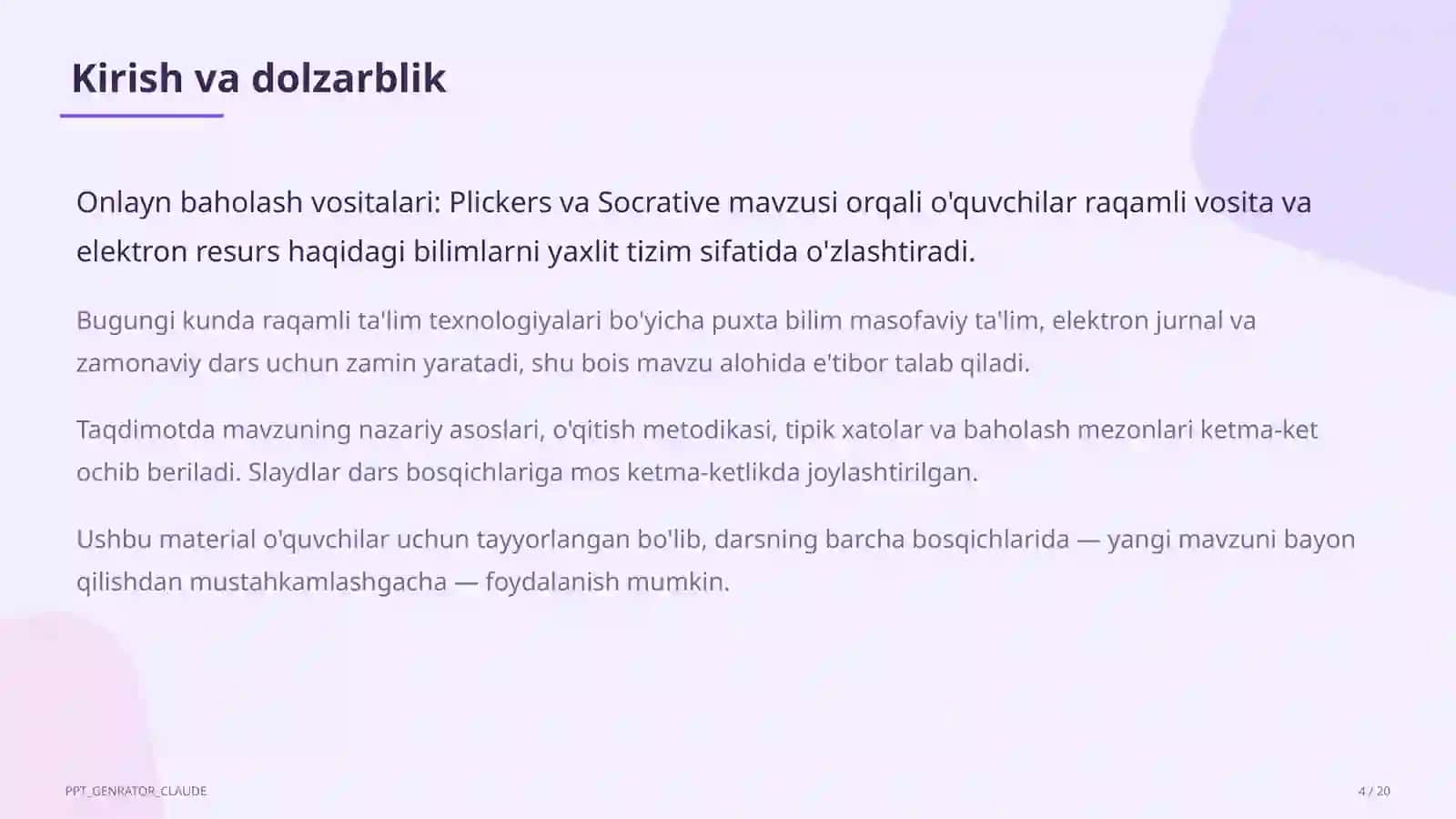 Onlayn baholash vositalari: Plickers va Socrative 4