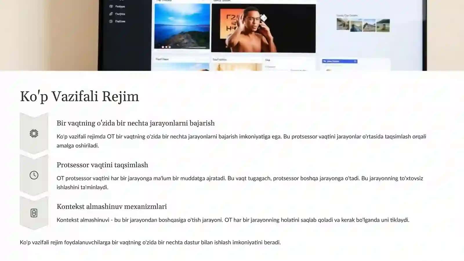 Ko'p Foydalanuvchili va Ko'p Vazifali Operatsion Tizimlar 4