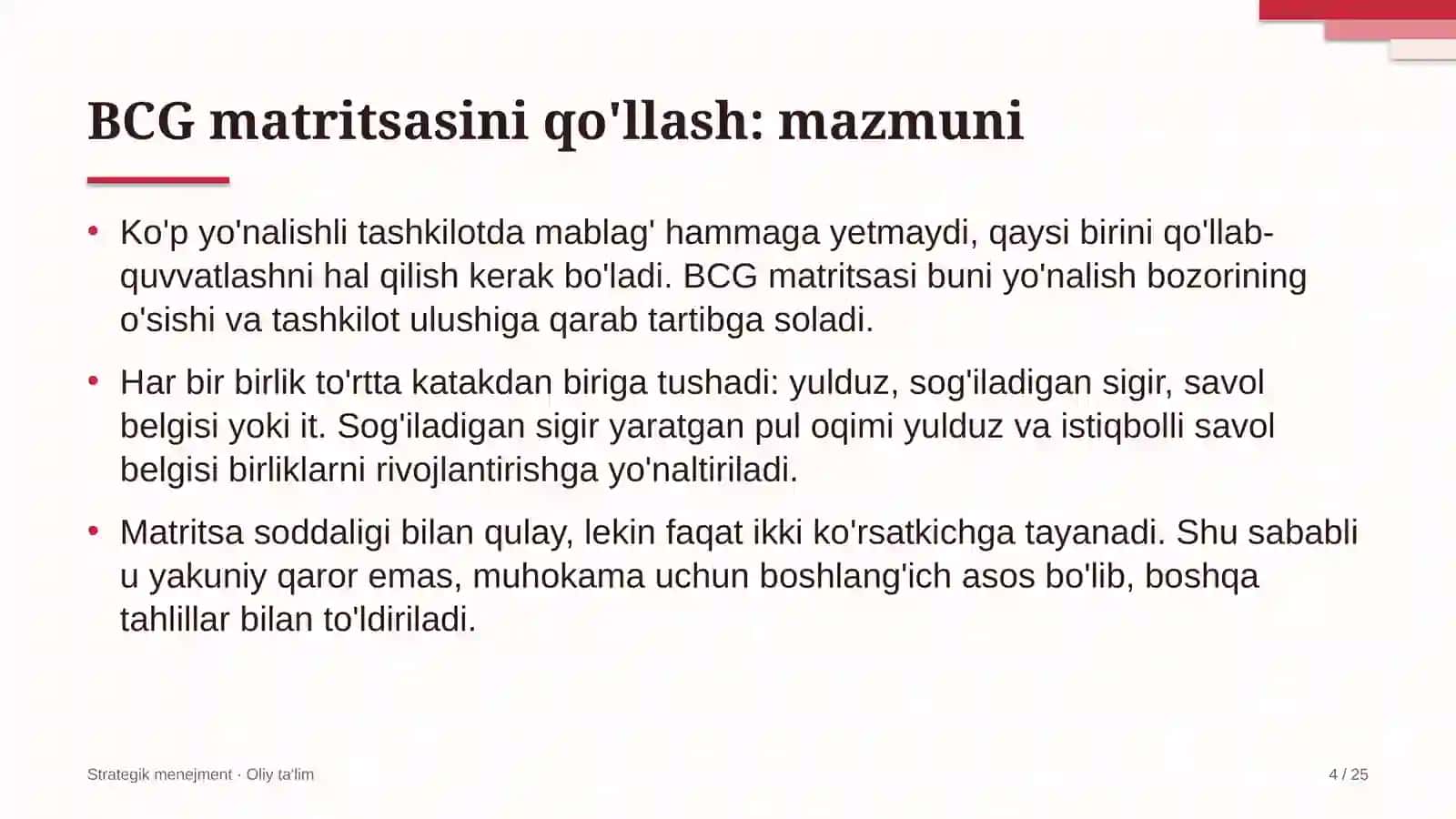 xususiy bog'chalarda bcg matritsasini qo'llash 4354 4