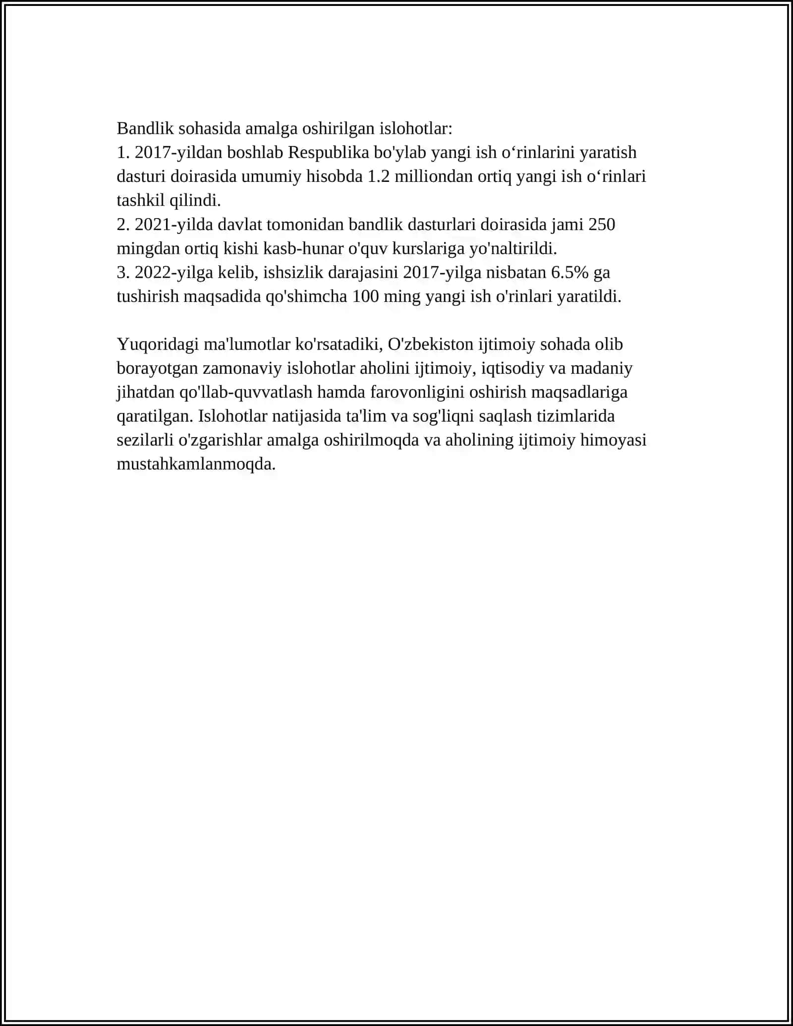 O‘zbekistonda Ijtimoiy Sohada Amalga Oshirilayotgan O‘zgarishlar Mazmuni va Mohiyati 4