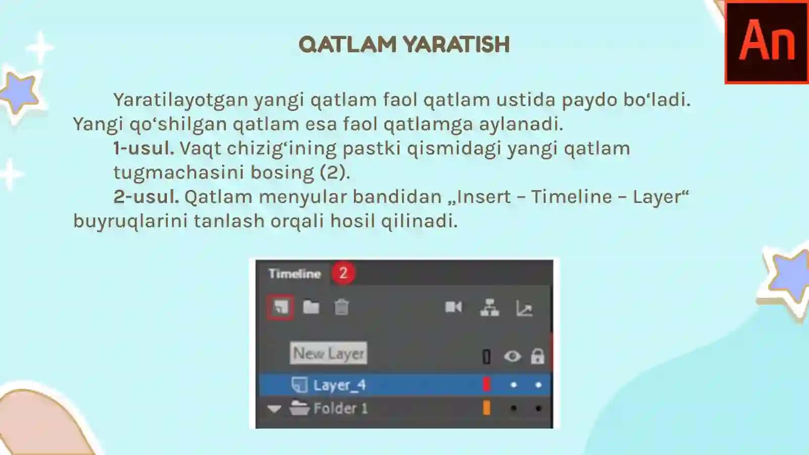 ADOBE ANIMATE DASTURIDAQATLAMLAR BILAN ISHLASH 4