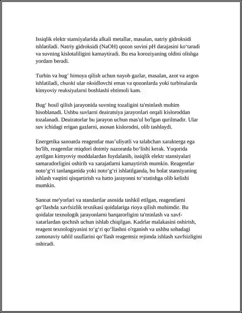 Issiqlik elektr stansiyalarida reagent xo‘jaligining umumiy nazariyasi 4