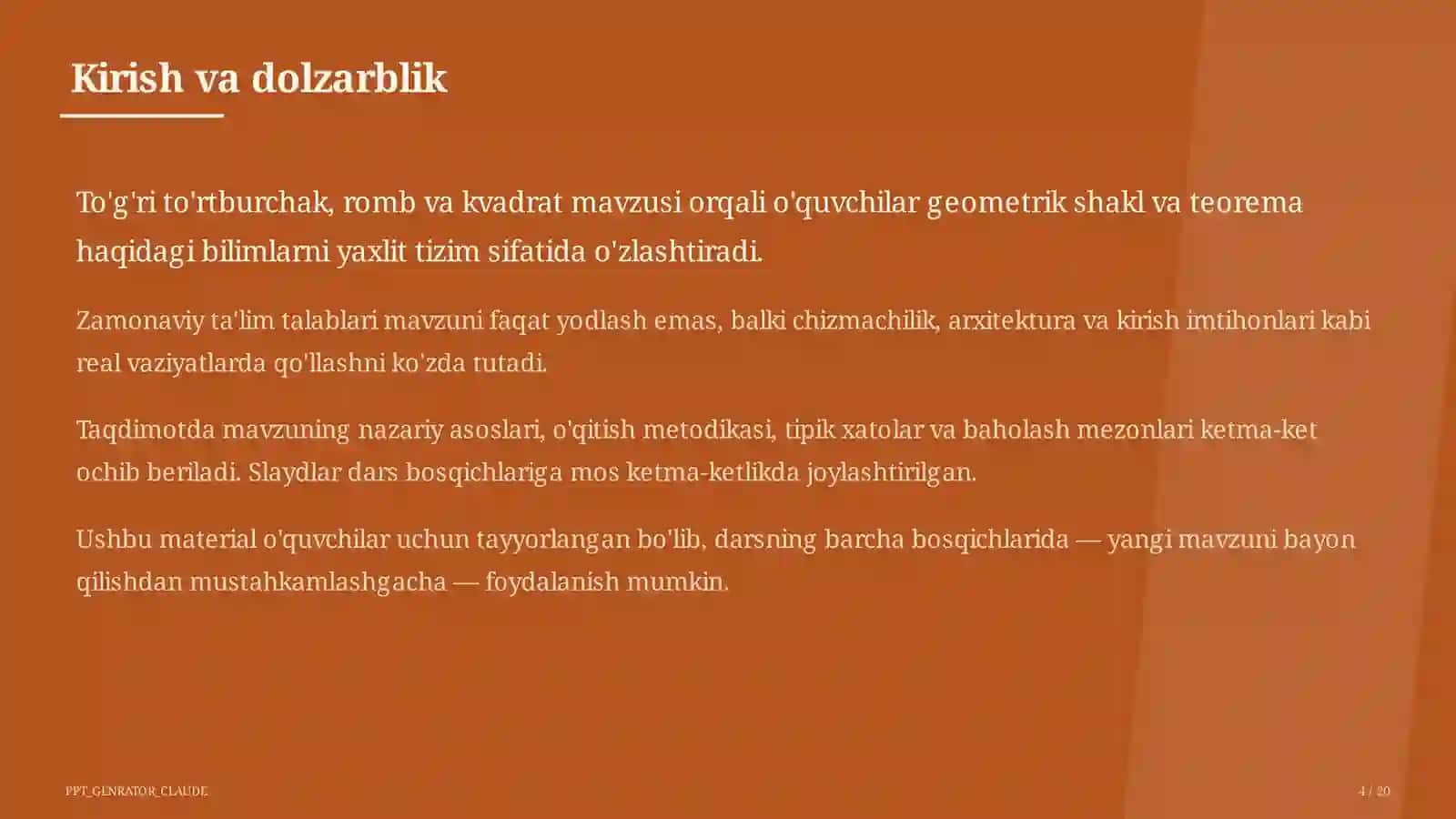 To'g'ri to'rtburchak, romb va kvadrat 2