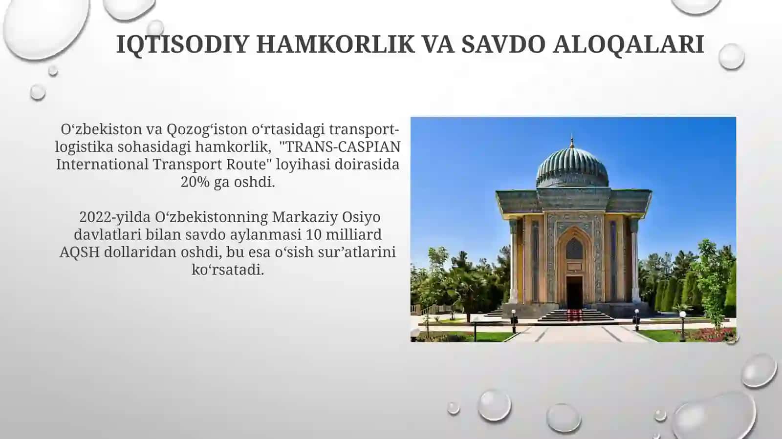 O'zbekistoning Markaziy Osiyo davlatlari bilan o'zaro hamkorlik aloqalari 4
