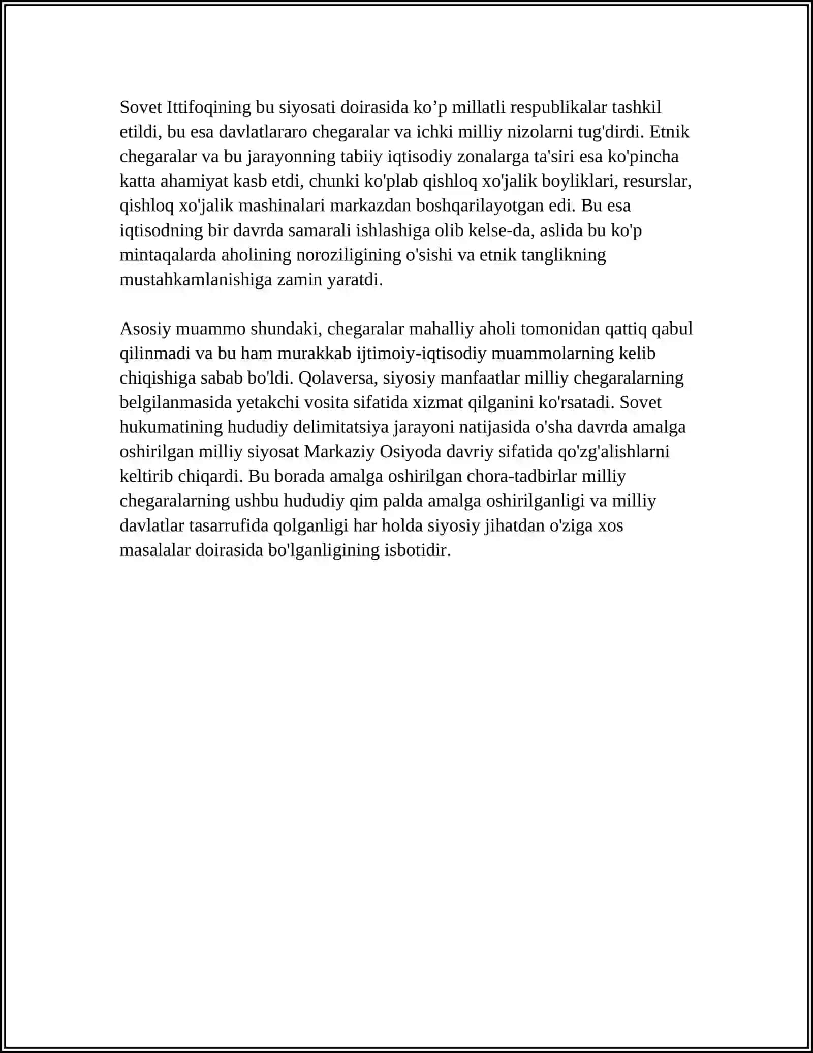 Mavzu: OʻRTA OSIYODA HUDUDIY CHEGARALANISH OZBEKISTON SSSR NING TASHKIL TOPISHI 4