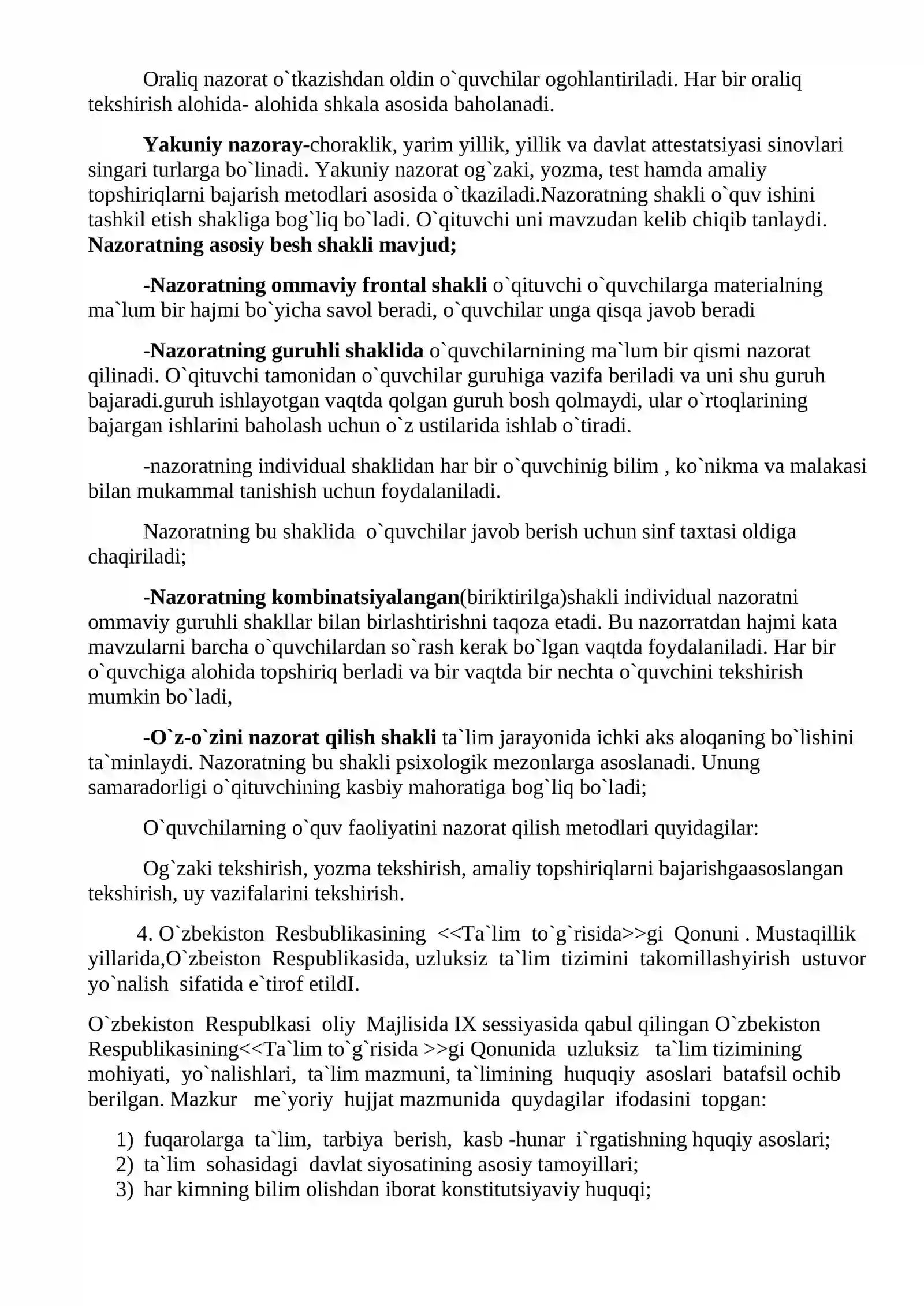 Pedagogik nazorat va ta`lim sifatini baholash va ma`rifiy tizimlarni boshqarish 4