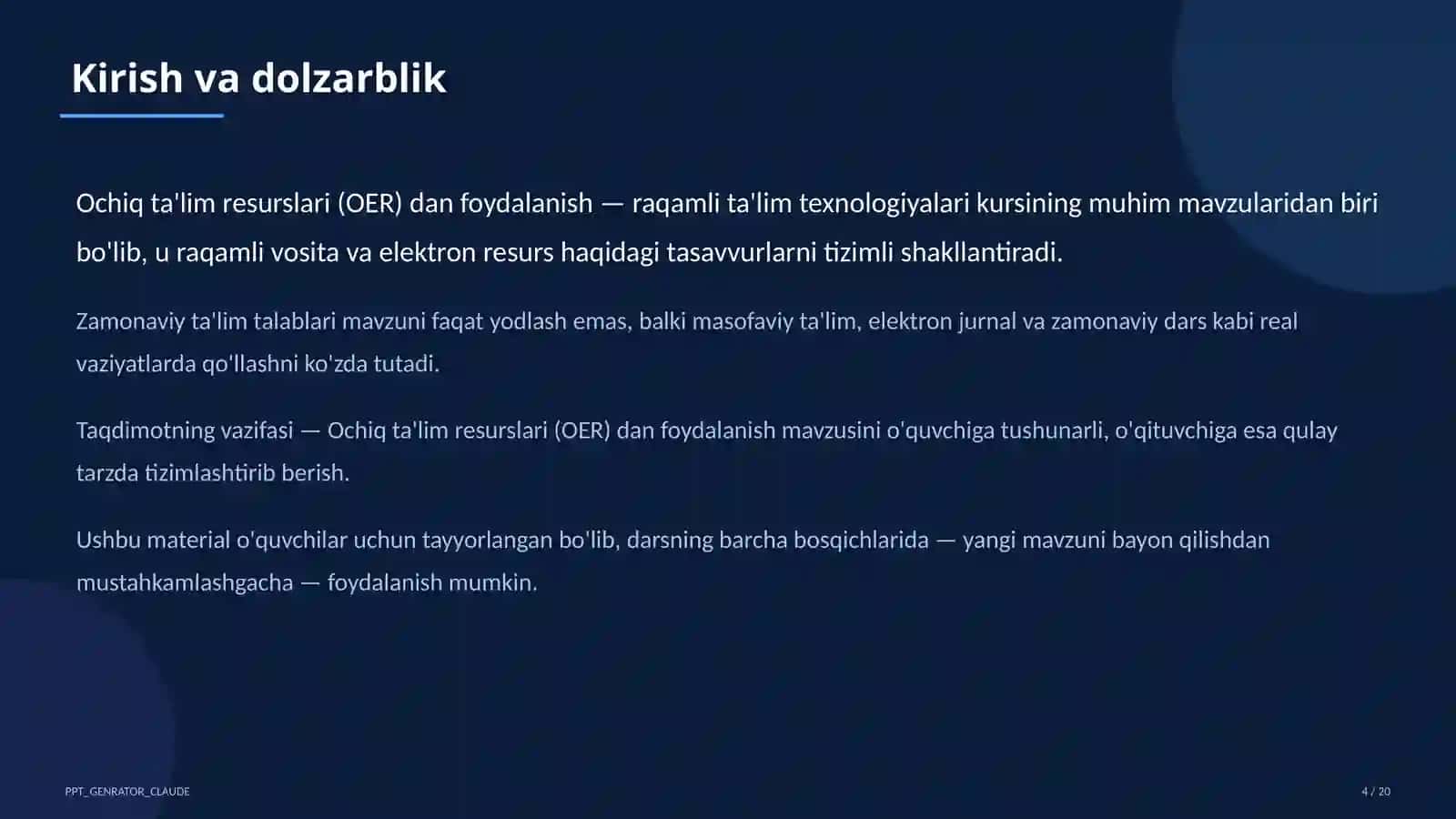 Ochiq ta'lim resurslari (OER) dan foydalanish 4