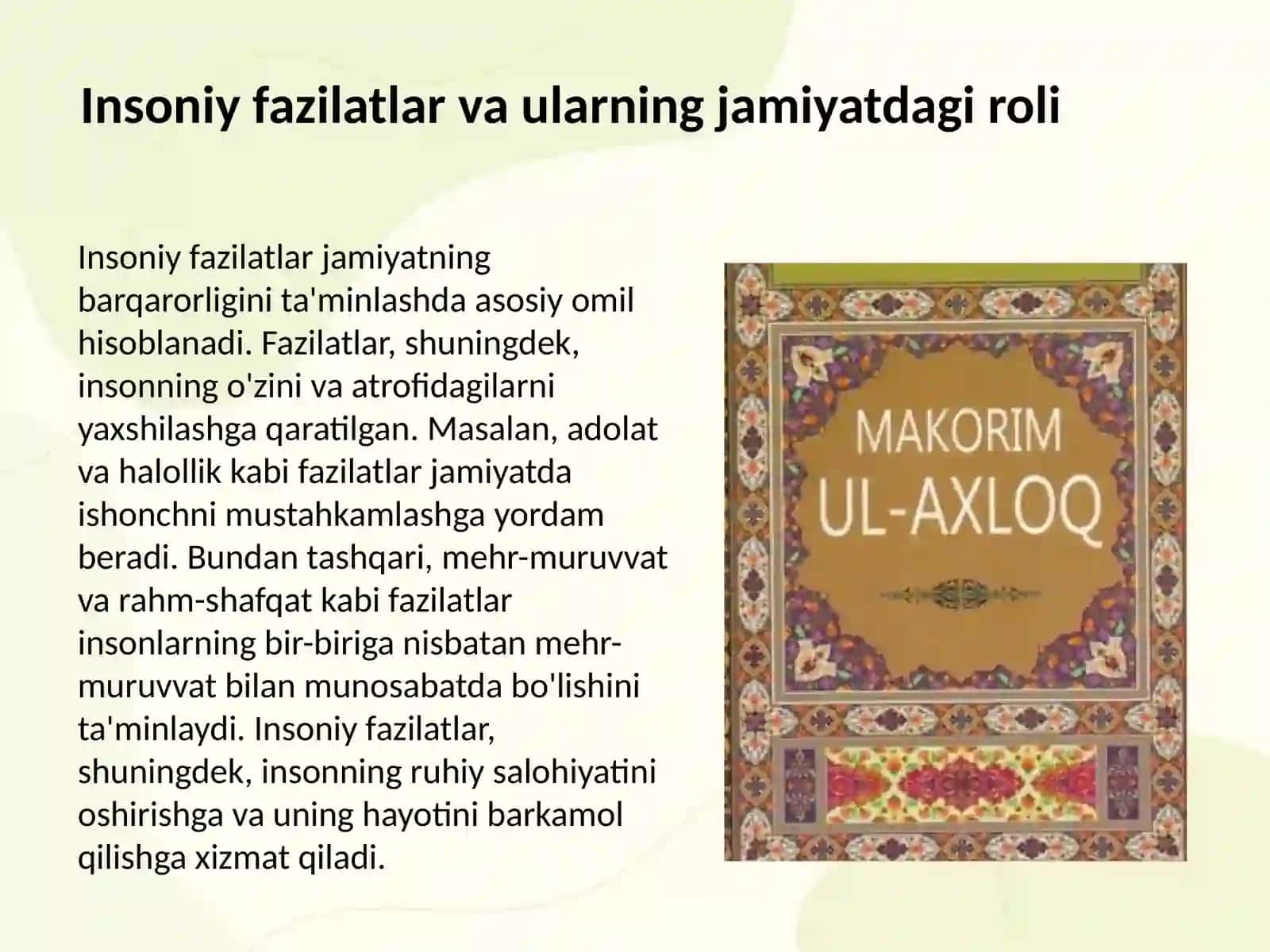 Makorim ul axloq asarida insoniy fazilatlar to'g'risida 4
