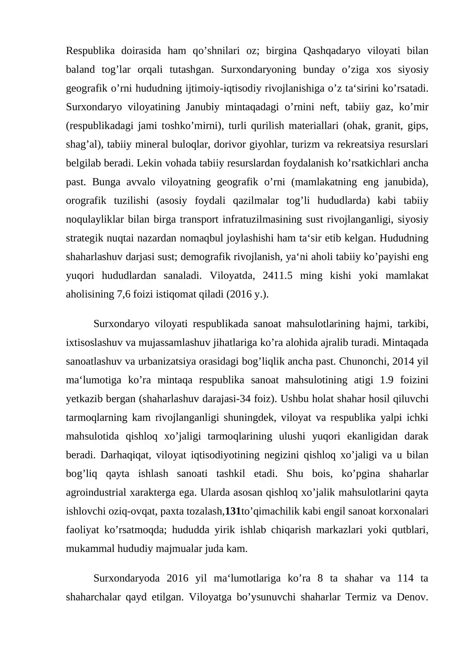 SURXONDARYO VILOYATI MUSTAQILLIK YILLARIDA. Janubiy O’zbekiston shaharlariga umumiy tavsif 4