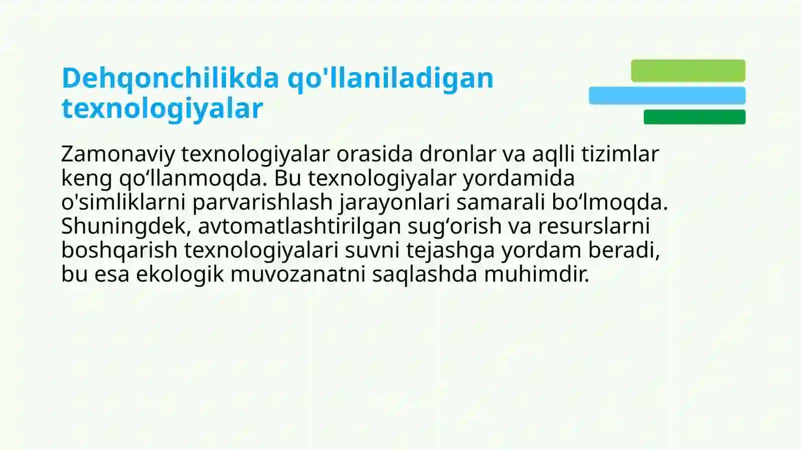Dehqonchilikda qoʻllanishga tadbiq qilingan yangi texnologiyalar 4