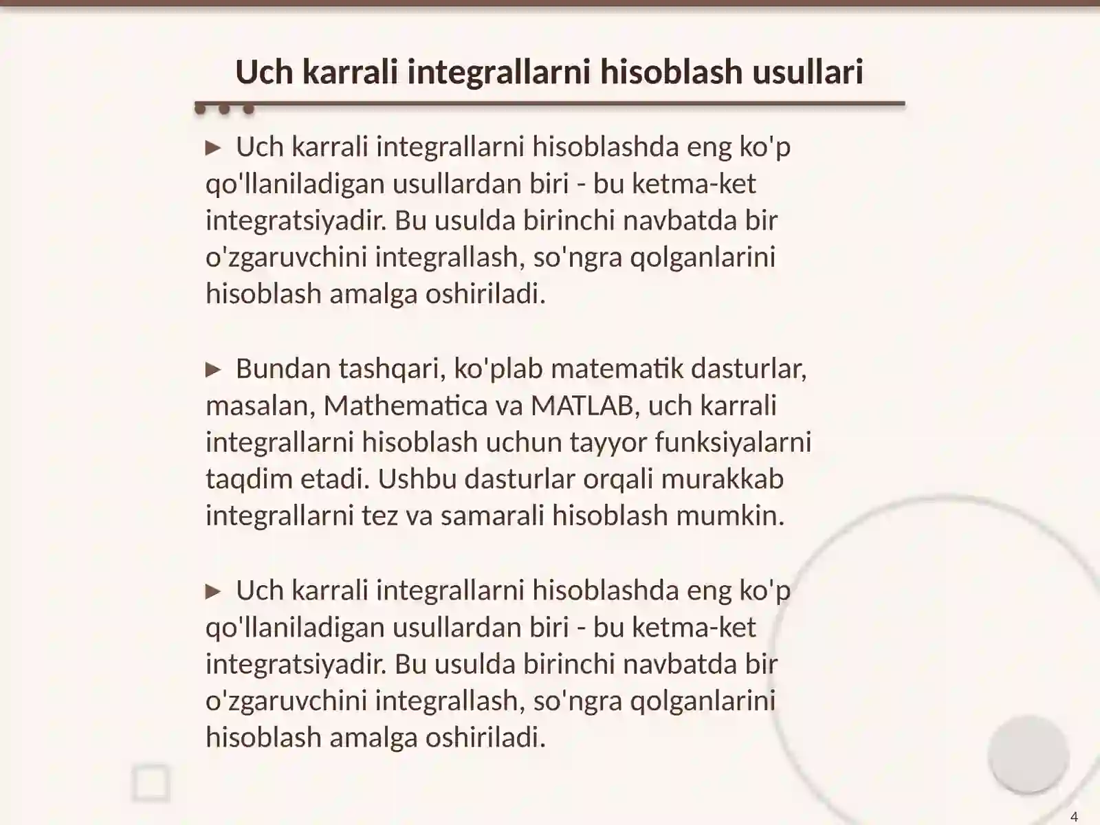 Uch karrali integrallar 4