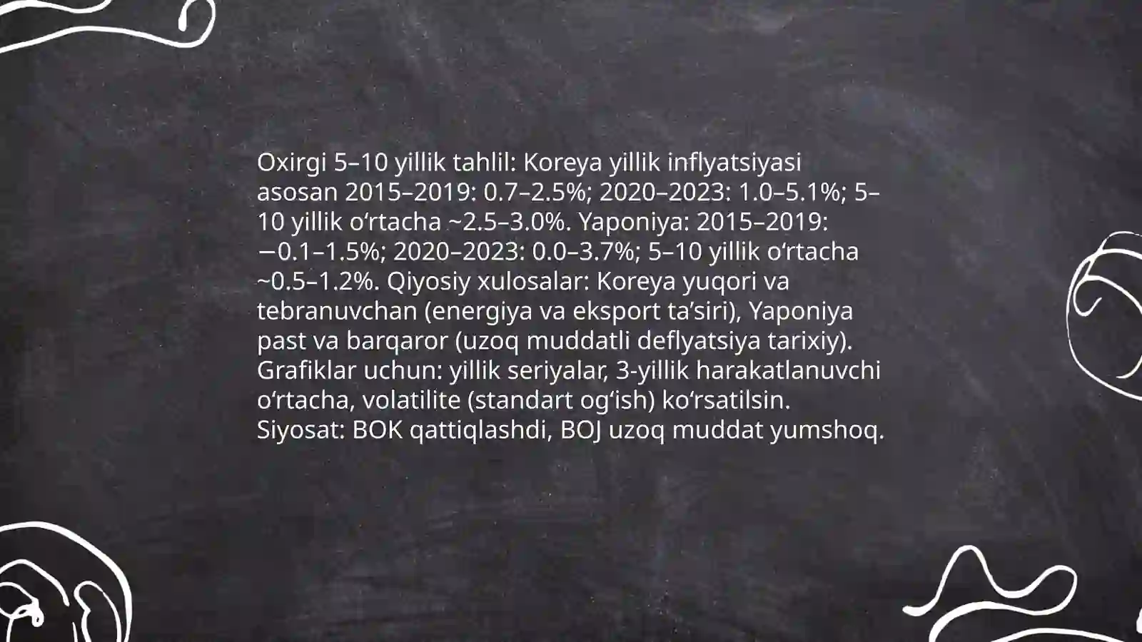Koreya va Yaponiyaning oxirgi 5-10 yillik YaIM, inflyatsiya, ishsizlik ko’rsatkichlari 4