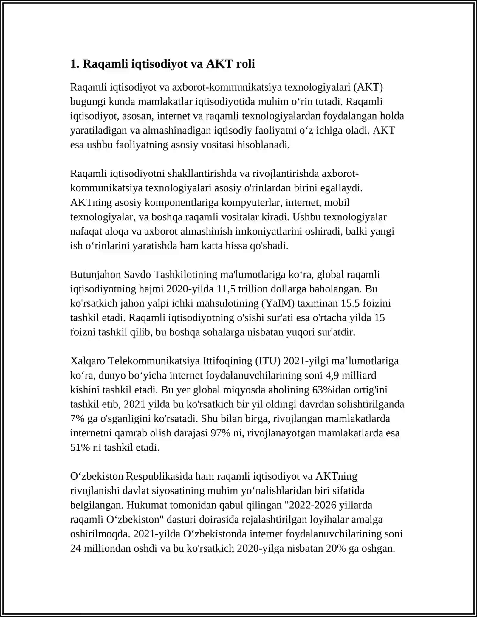 AXBOROT-KOMMUNIKATSIYA TEXNOLOGIYALARINING IQTISODIYOTDAGI O'RNI VA VAZIFALARI 4