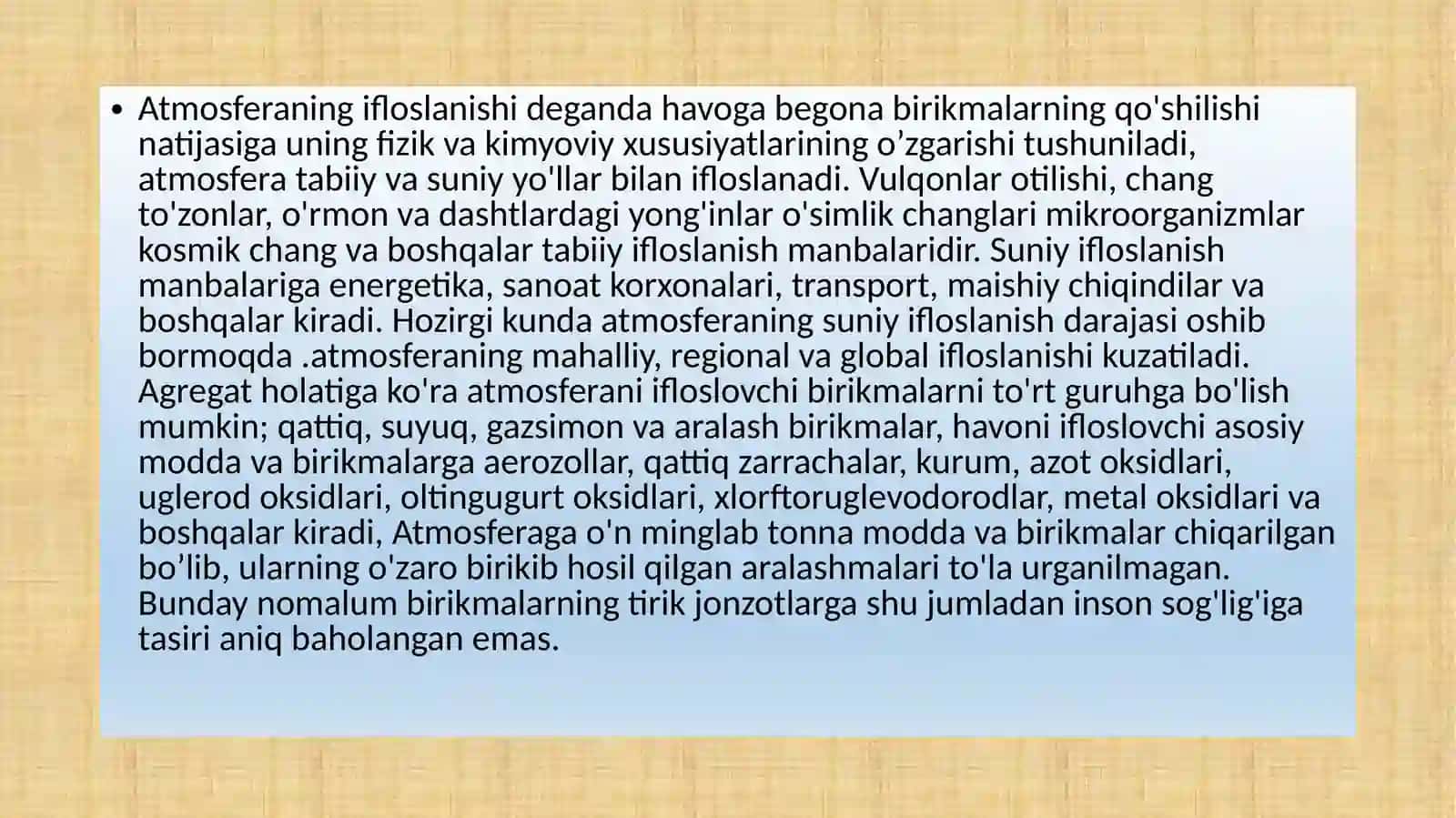 Atmosferaning ifloslanishi natijasida yuzaga keladigan ijtimoiy-iqtisodiy zarar 4