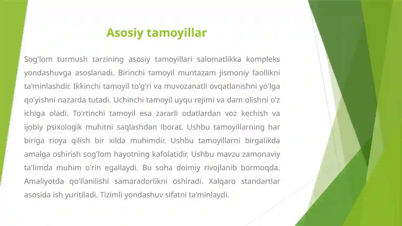 SOG'LOM TURMUSH TARZINING ASOSIY TAMOYILLARI 4