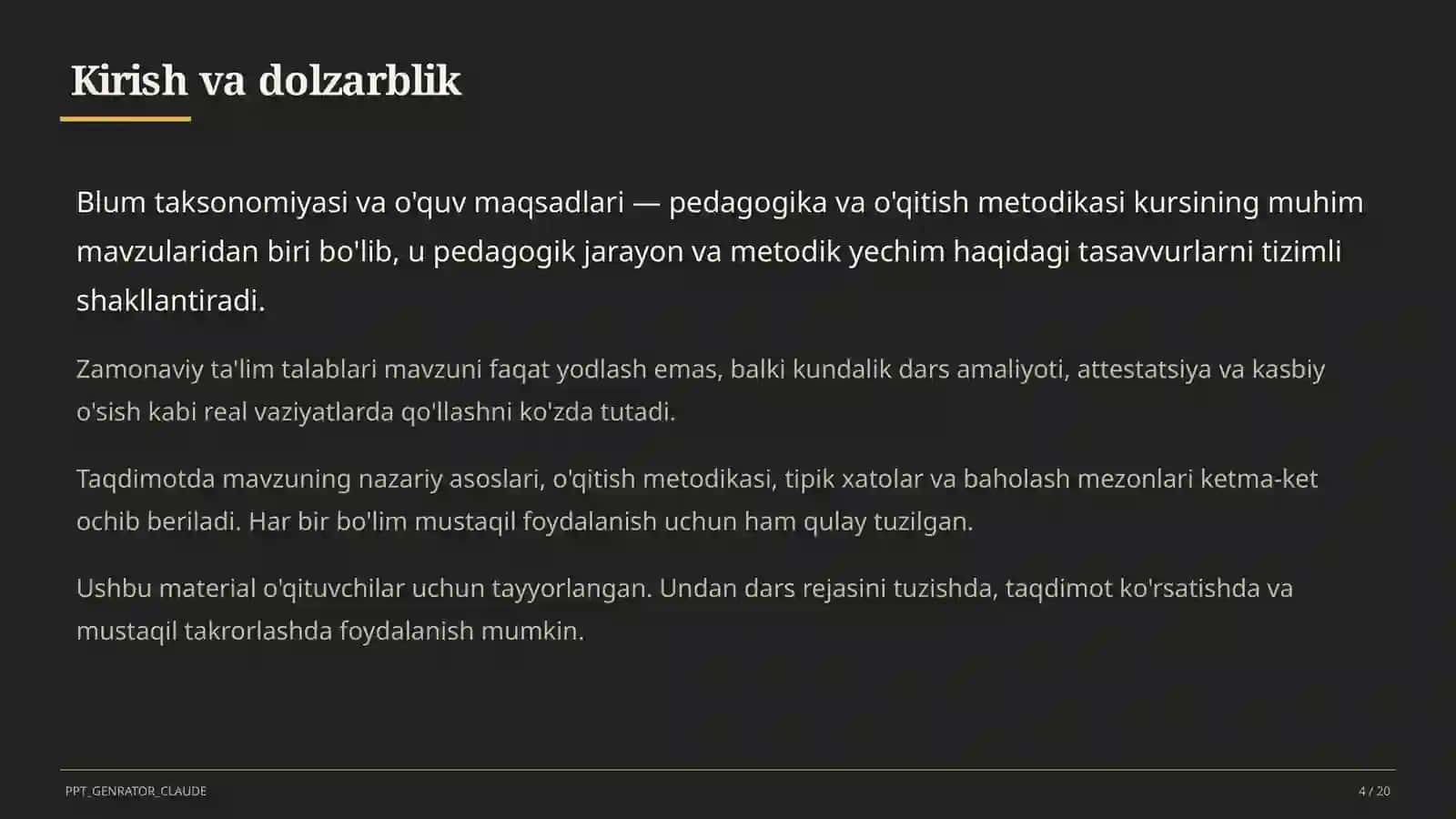 Blum taksonomiyasi va o'quv maqsadlari 4
