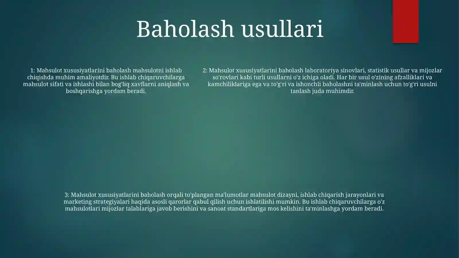 Mahsulot Sifatini Darajasini Baholash Taqdimot 4