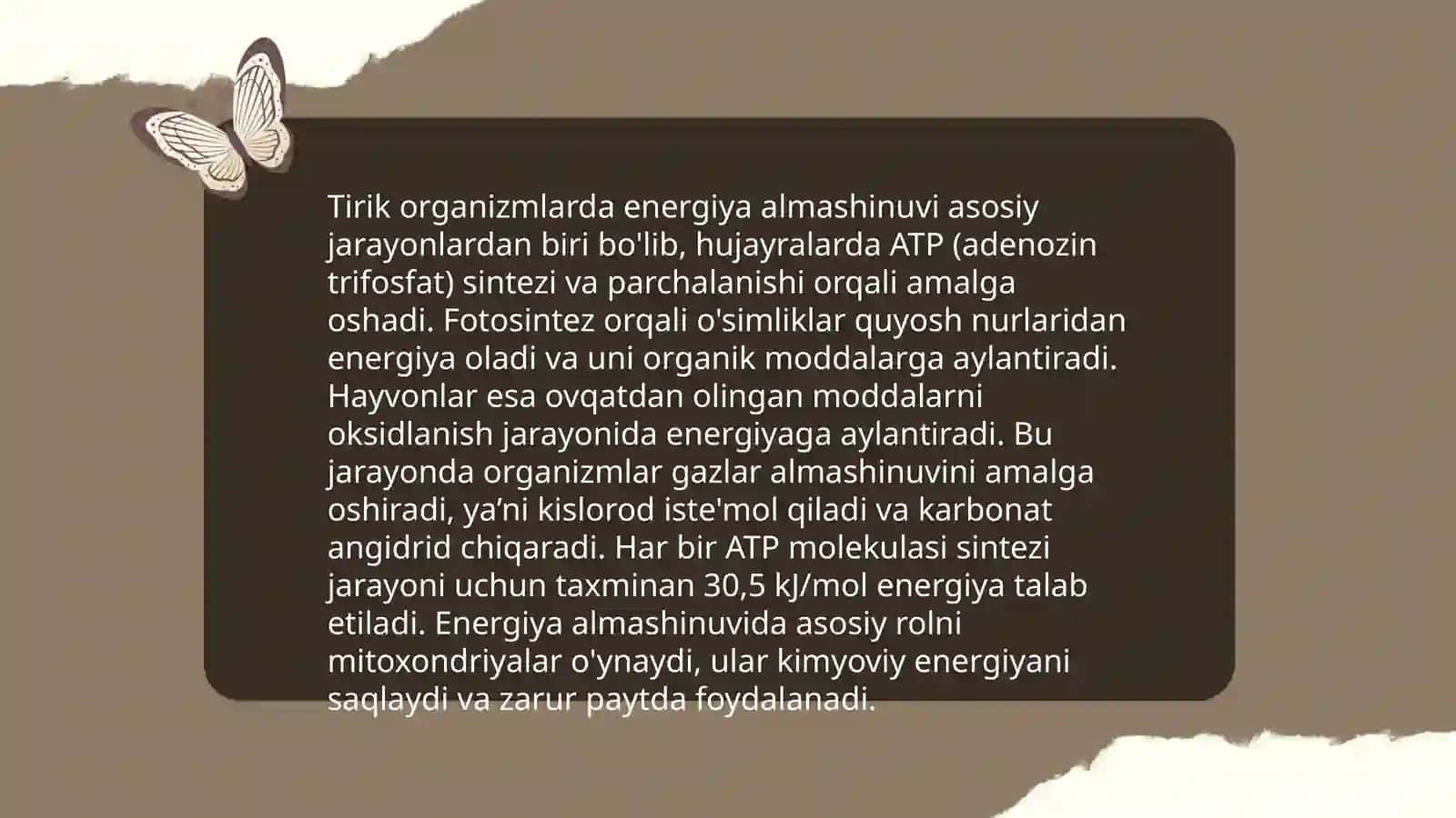 Termodinamika qonunlarini tirik organizmga tadbiqini o'rganish 4