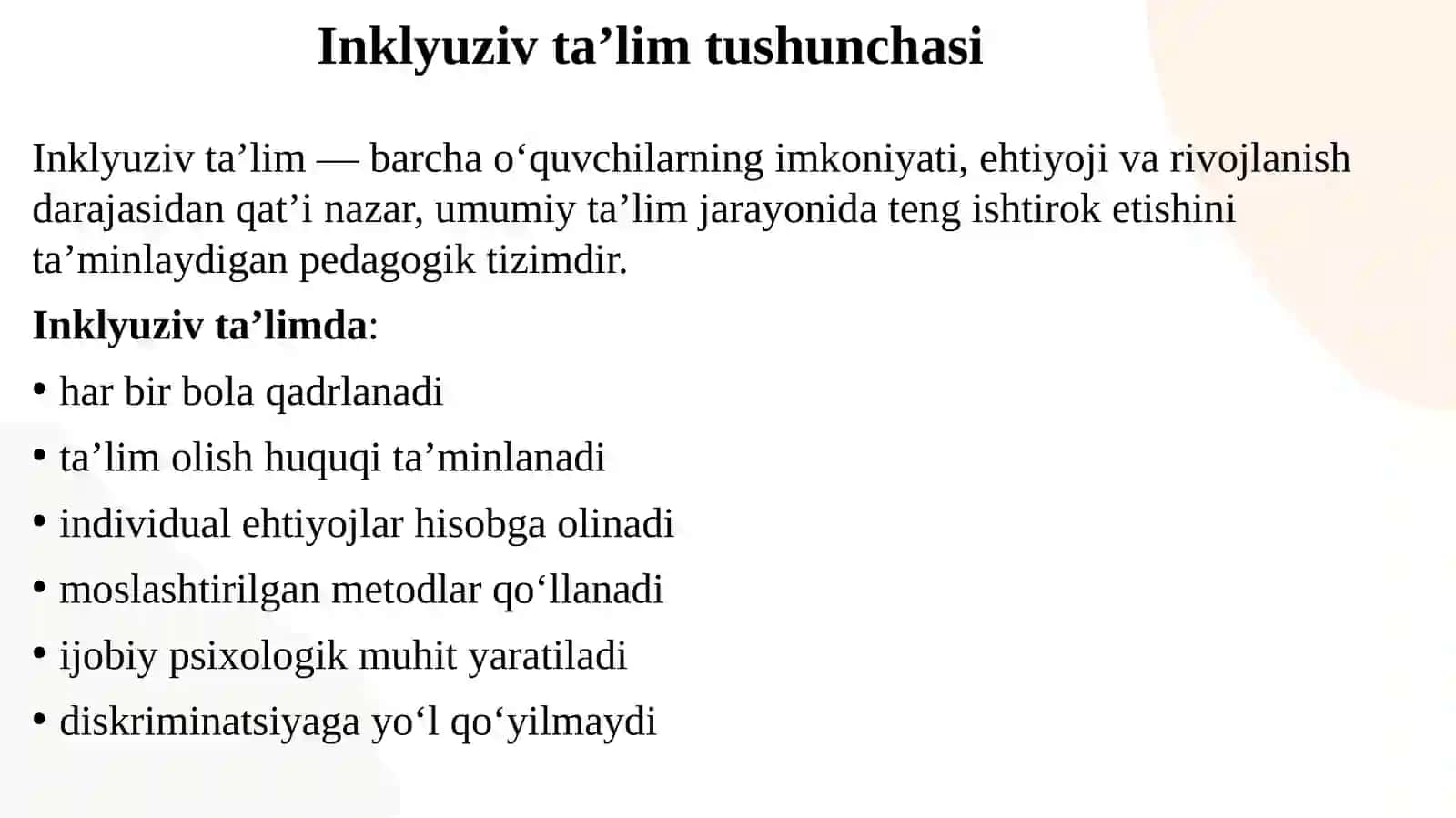 Inklyuziv ta’limni tashkil etishning pedagogik asoslari. 4