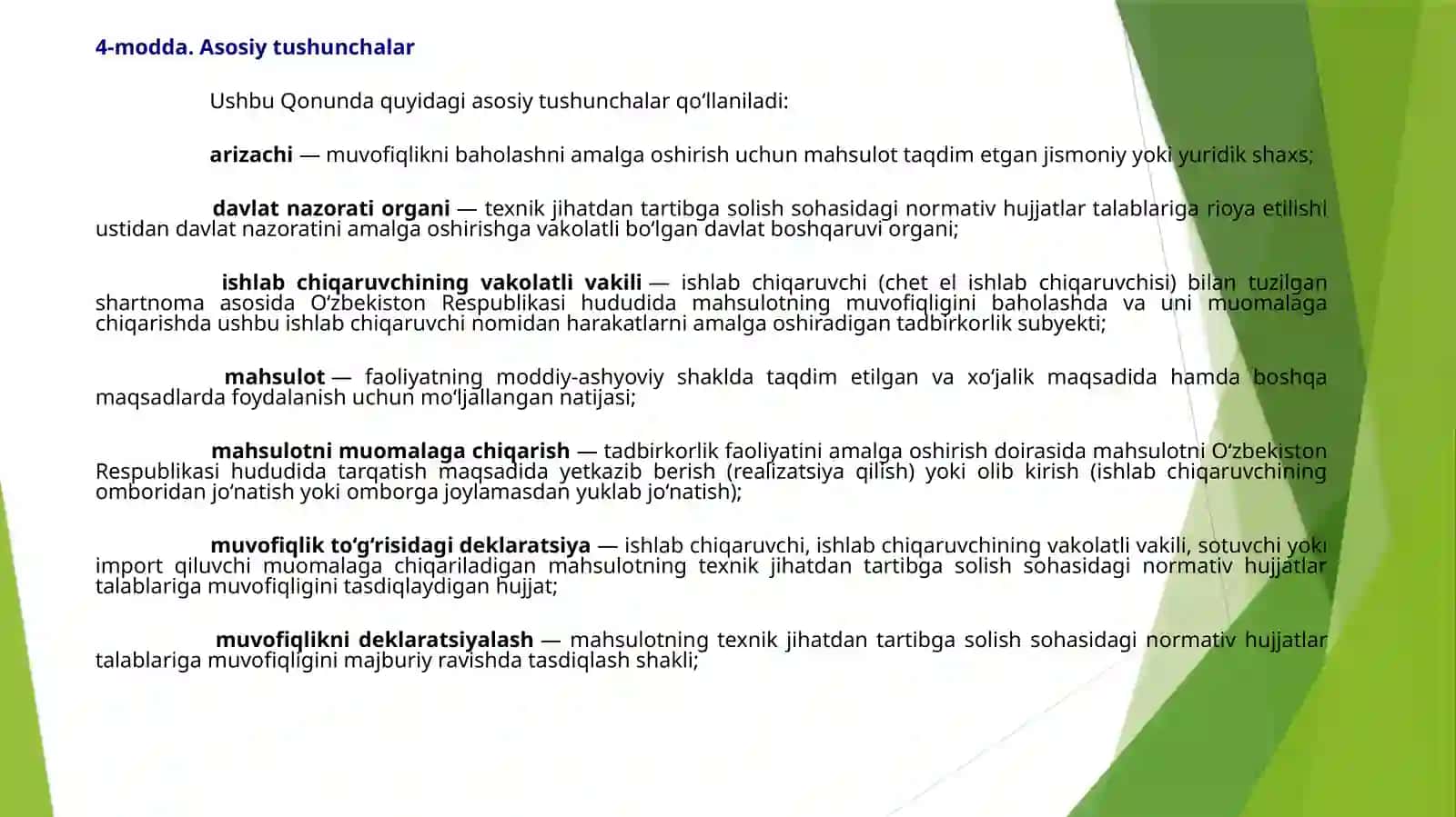 O’zbekiston Respublikasining texnik jixatdan tartibga solish qonuni 4