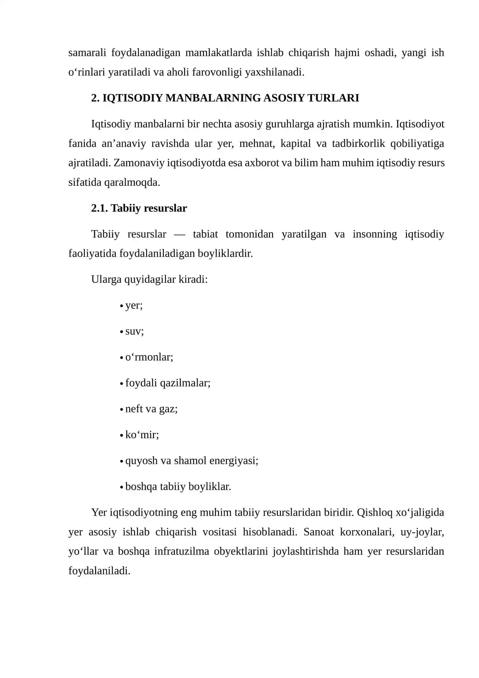 IQTISODIY MANBALARNING TURLARI VA ULARNI TASHKIL QILISHNING ASOSIY TAMOYILLARI 4