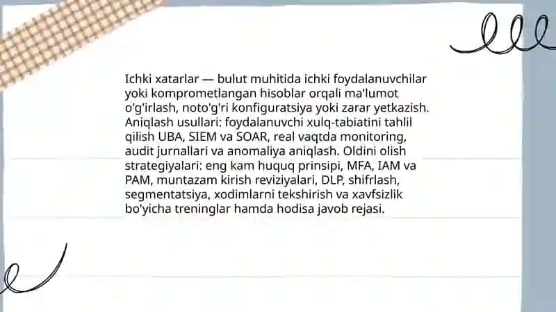 Bulutli texnologiyalardagi mavjud tahdidlar va ulargaqarshi kurashish mexanizmlarini tahlili 4