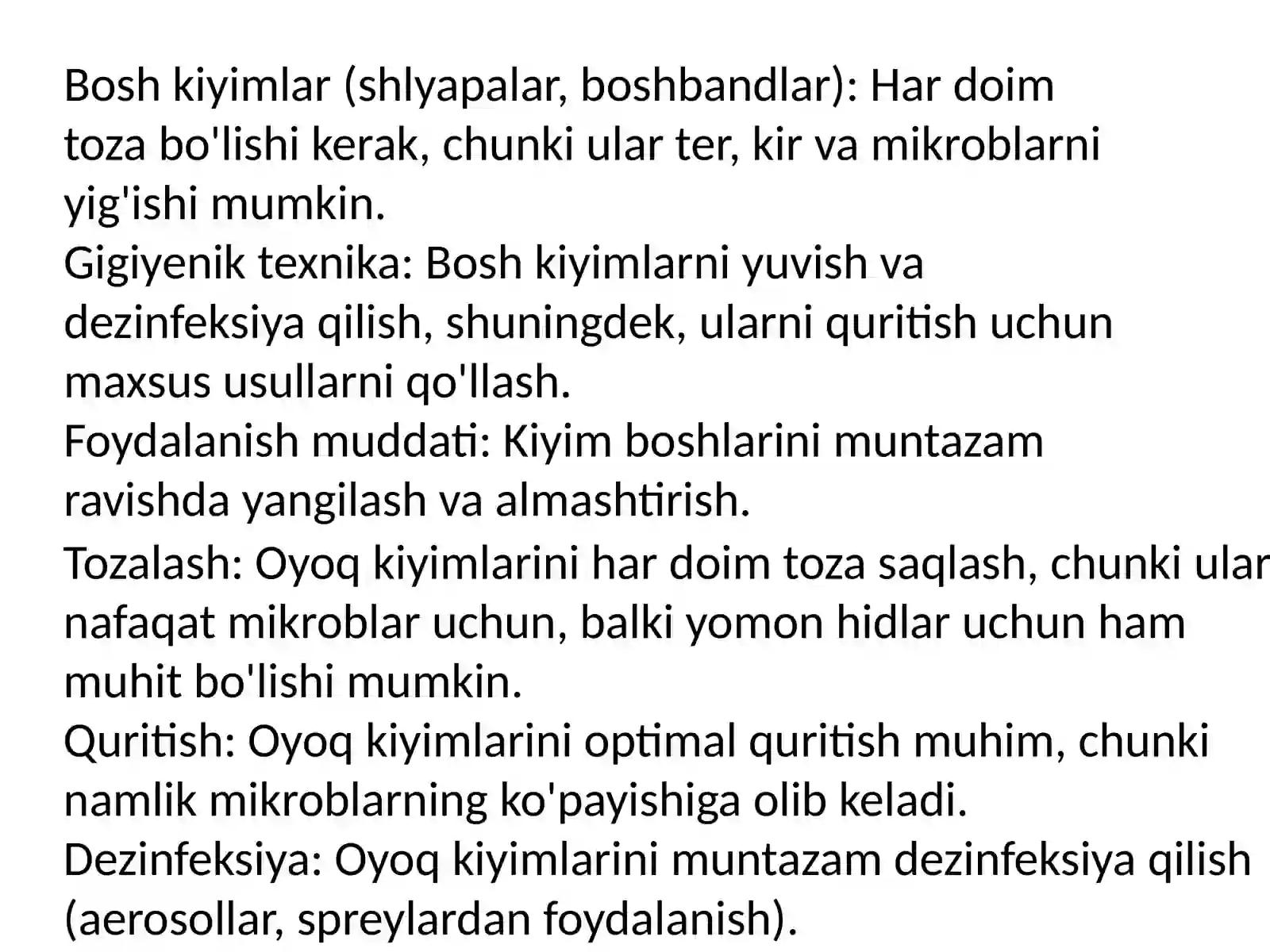 Kiyim boshlar va oyoq kiyimlari gigiyenasi. Kundalik turmushda foydalaniladigan sintetik polimer materiallardan tayyorlangan uy ro'zg'or buyumlari,bog‘lov materiallari,idishlarni qo‘llash gigiyenasi 4