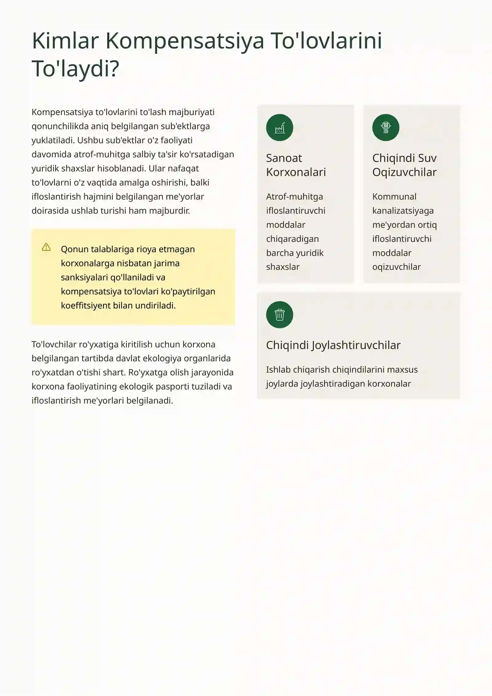 Sanoat Korxonalaridan Chiqadigan Atrof-muhit Ifloslantiruvchi Moddalar va Kompensatsiya To'lovlari 4