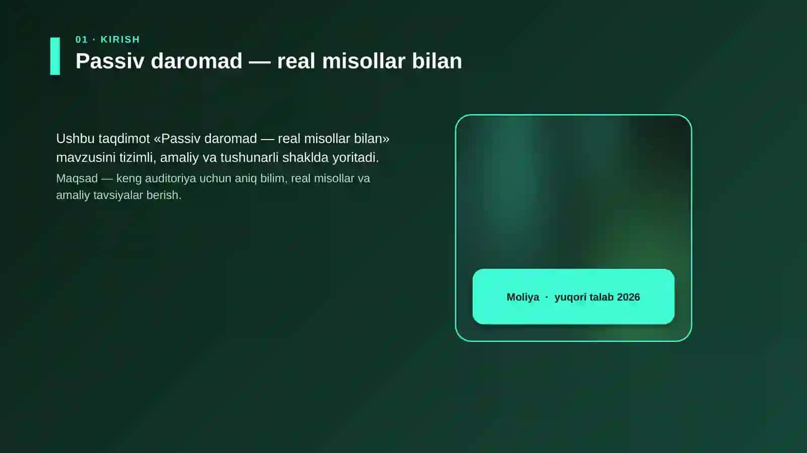 Passiv daromad — real misollar bilan 4