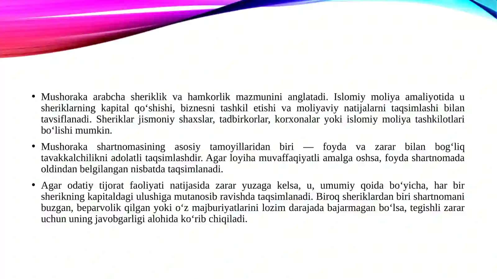 Mushoraka shartnomasi va uning tadbirkorlik loyixalarini moliyalashtrishdagi imkoniyatlari 4