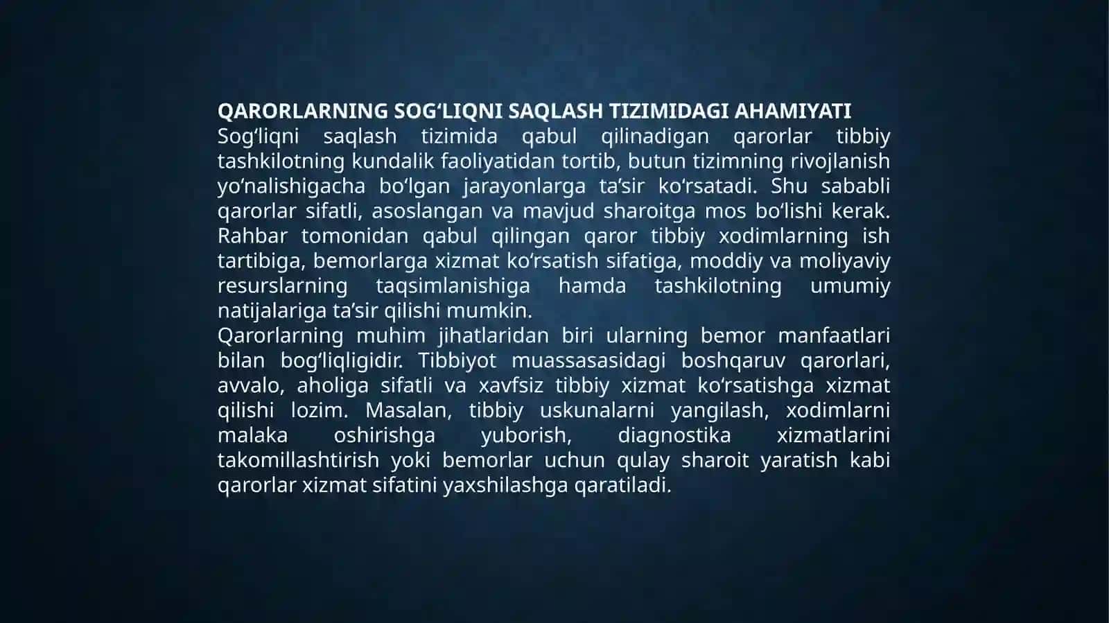 Sog‘liqni saqlash boshqaruvi daqarorlar qabul qilish 4