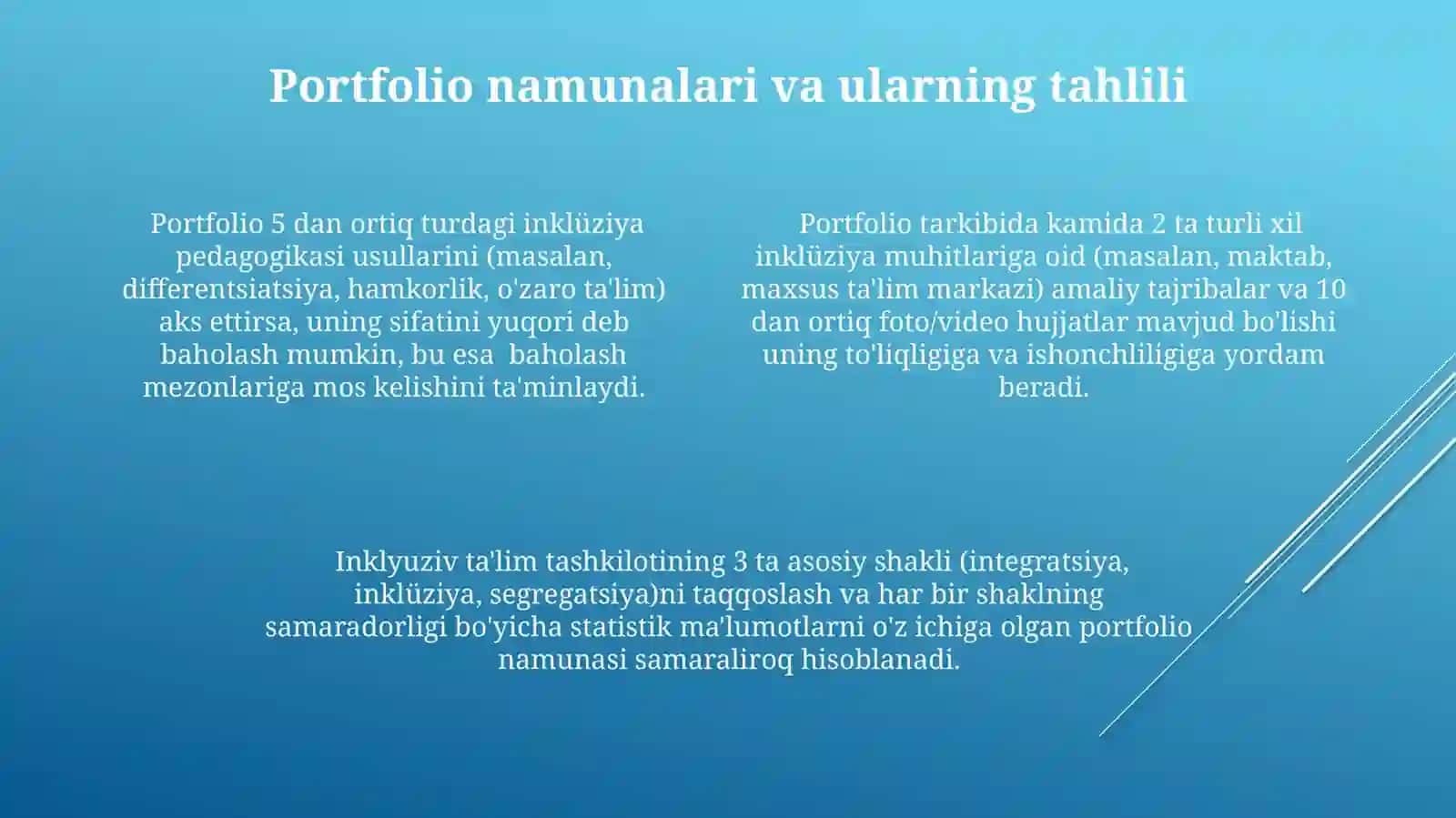Inklyuziv ta'limni tashkil etish shakllari va turlari mavzusiga portfoliotayyorlash 4