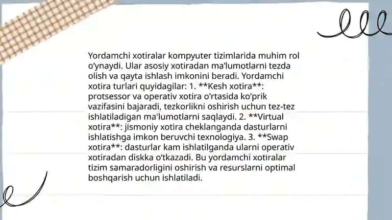 Xotiraning tuzulishi.Yordamchi Xotiralar 4